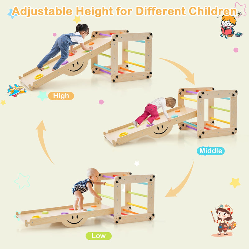 Climbing Triangle Ladder Toy Indoor Jungle Gym with Reversible Ramp-Multicolor