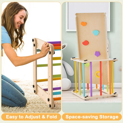 Climbing Triangle Ladder Toy Indoor Jungle Gym with Reversible Ramp-Multicolor