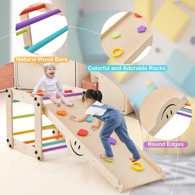 Climbing Triangle Ladder Toy Indoor Jungle Gym with Reversible Ramp-Multicolor