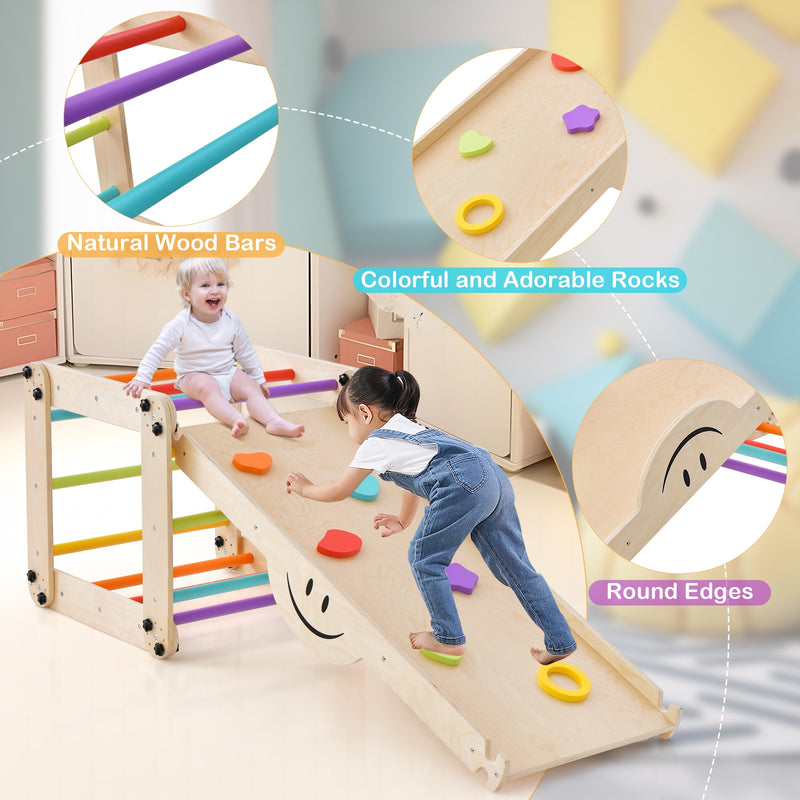 Climbing Triangle Ladder Toy Indoor Jungle Gym with Reversible Ramp-Multicolor