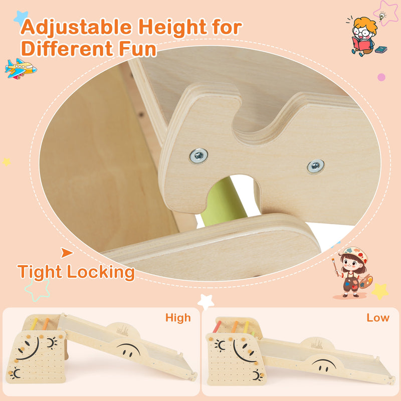 Wooden Climbing Toy Triangle Climber Set with Seesaw-Multicolor