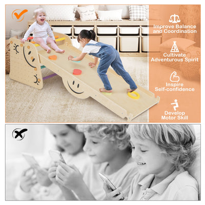 Wooden Climbing Toy Triangle Climber Set with Seesaw-Multicolor