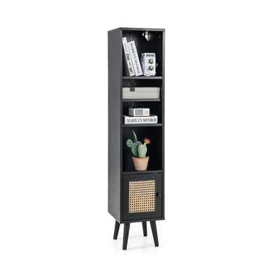 4 Tiers Rattan Storage Cabinet with Slim Design-Black