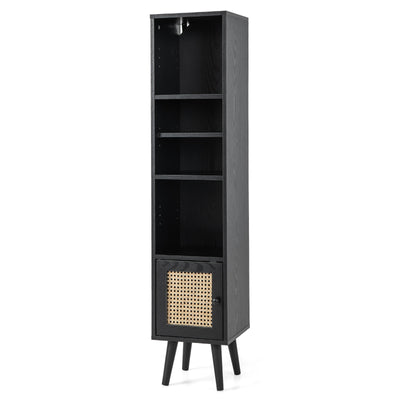 4 Tiers Rattan Storage Cabinet with Slim Design-Black