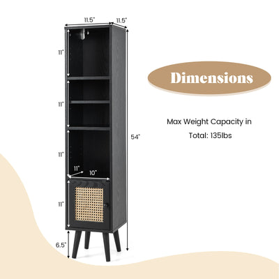 4 Tiers Rattan Storage Cabinet with Slim Design-Black