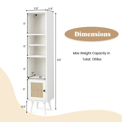 4 Tiers Rattan Storage Cabinet with Slim Design-White