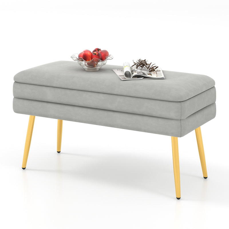 Velvet Upholstered Storage Bench with Removable Top-Grey