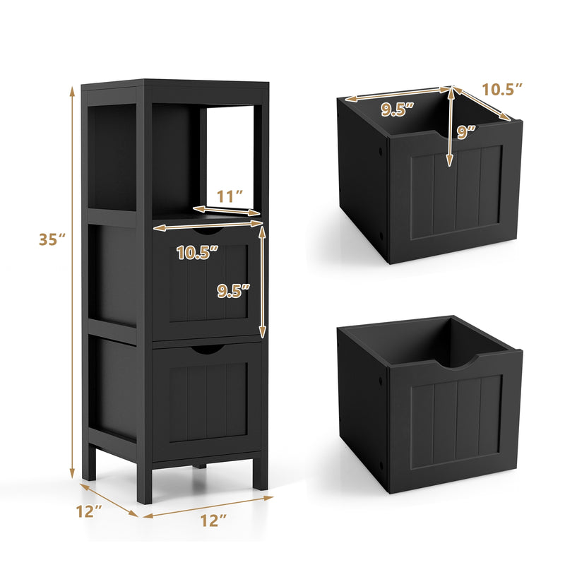 Freestanding Storage Cabinet with 2 Removable Drawers for Bathroom-Black