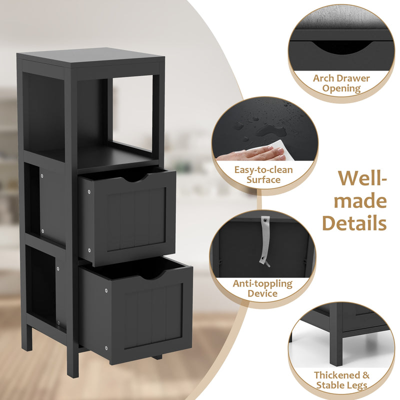 Freestanding Storage Cabinet with 2 Removable Drawers for Bathroom-Black