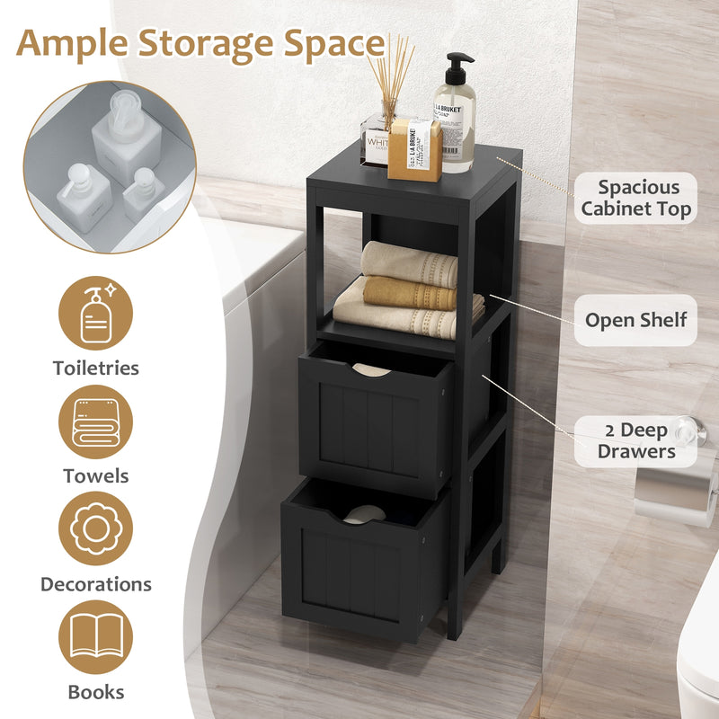 Freestanding Storage Cabinet with 2 Removable Drawers for Bathroom-Black