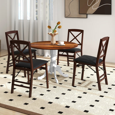 Wooden Dining Table with Round Tabletop and Curved Trestle Legs-Walnut & White