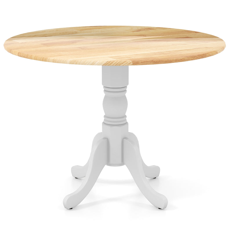 Wooden Dining Table with Round Tabletop and Curved Trestle Legs-Natural & White