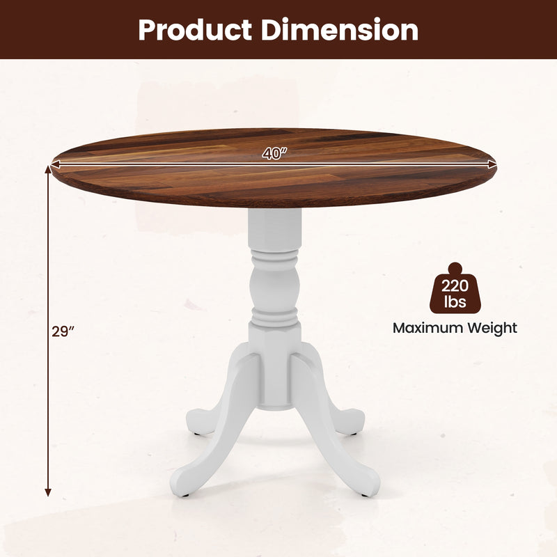 Wooden Dining Table with Round Tabletop and Curved Trestle Legs-Walnut & White