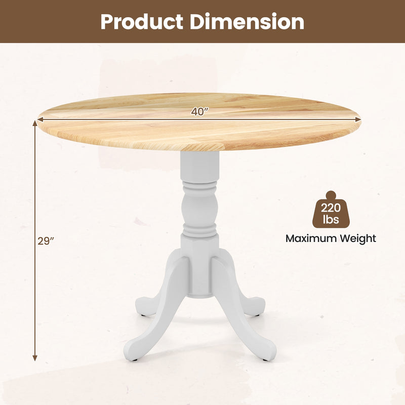 Wooden Dining Table with Round Tabletop and Curved Trestle Legs-Natural & White