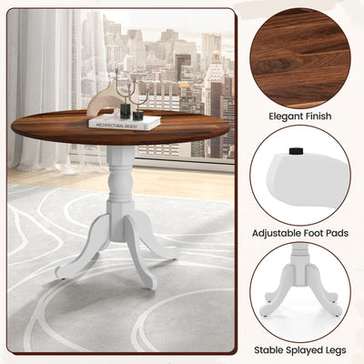 Wooden Dining Table with Round Tabletop and Curved Trestle Legs-Walnut & White