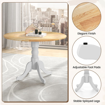 Wooden Dining Table with Round Tabletop and Curved Trestle Legs-Natural & White