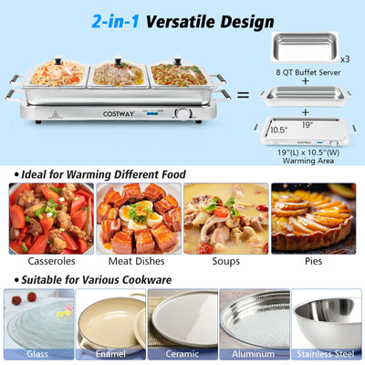 2 in 1 Electric Warming Tray with Temperature Control