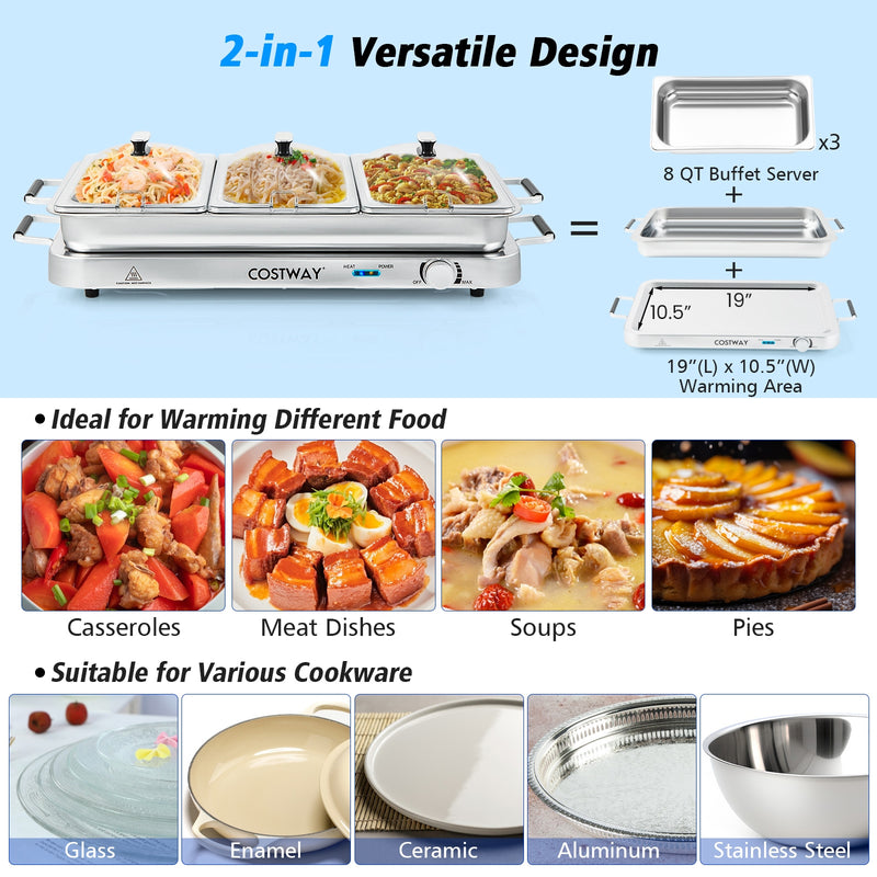 2 in 1 Electric Warming Tray with Temperature Control