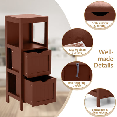 Freestanding Storage Cabinet with 2 Removable Drawers for Bathroom-Brown