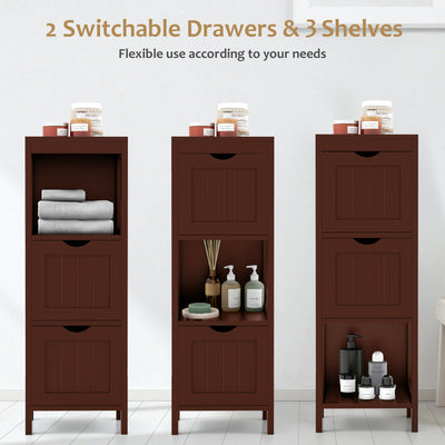 Freestanding Storage Cabinet with 2 Removable Drawers for Bathroom-Brown