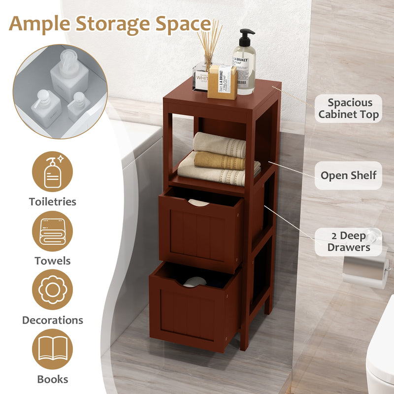 Freestanding Storage Cabinet with 2 Removable Drawers for Bathroom-Brown