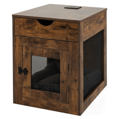 Furniture Style Dog Kennel with Drawer and Removable Dog Bed-Coffee