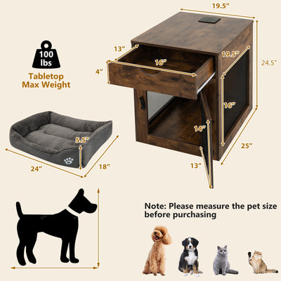 Furniture Style Dog Kennel with Drawer and Removable Dog Bed-Coffee