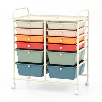 12 Drawers Rolling Storage Cart with Metal Frame and Lockable Wheels-Deep Multicolor