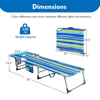 Folding Beach Lounge Chair with Pillow for Outdoor-Blue & Green