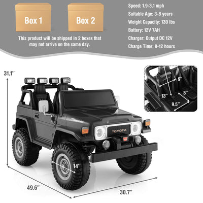 12V 2-Seat Licensed Kids Ride On Toyota FJ40 Car with 2.4G Remote Control-Black