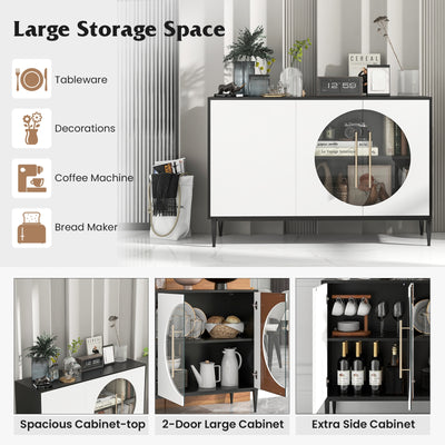 Sideboard Cabinet with Tempered Glass Door for Living Room Dining Room Kitchen-White