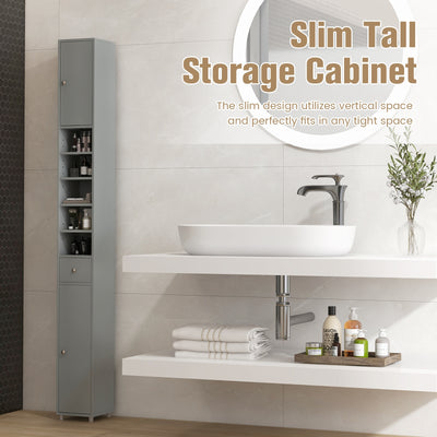 Freestanding Slim Bathroom Cabinet with Drawer and Adjustable Shelves-Gray