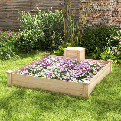 49 x 49 x 10 Inch Raised Garden Bed with Compost Bin and Open-ended Bottom-Natural