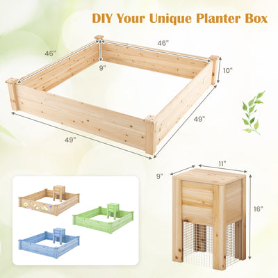 49 x 49 x 10 Inch Raised Garden Bed with Compost Bin and Open-ended Bottom-Natural