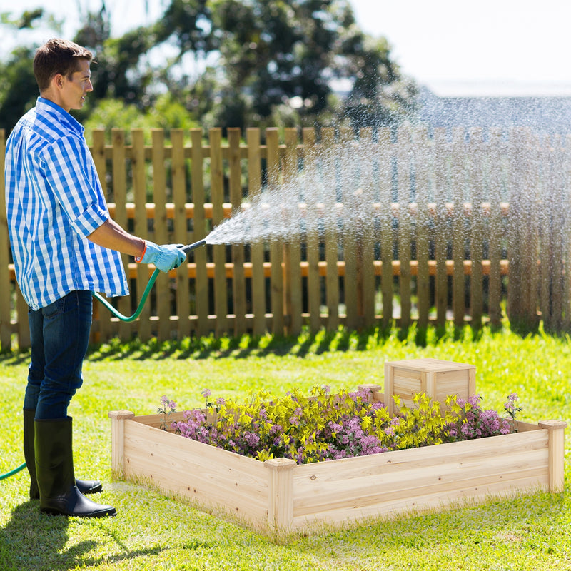 49 x 49 x 10 Inch Raised Garden Bed with Compost Bin and Open-ended Bottom-Natural