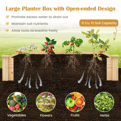 49 x 49 x 10 Inch Raised Garden Bed with Compost Bin and Open-ended Bottom-Natural