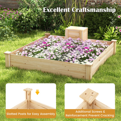 49 x 49 x 10 Inch Raised Garden Bed with Compost Bin and Open-ended Bottom-Natural