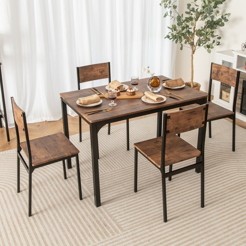 5 Piece Dining Table Set Industrial Style Kitchen Table and Chairs for 4-Rustic Brown