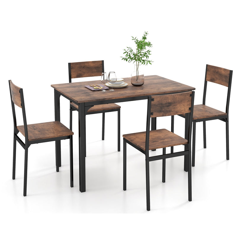 5 Piece Dining Table Set Industrial Style Kitchen Table and Chairs for 4-Rustic Brown