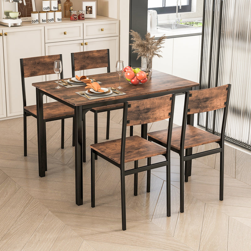 5 Piece Dining Table Set Industrial Style Kitchen Table and Chairs for 4-Rustic Brown