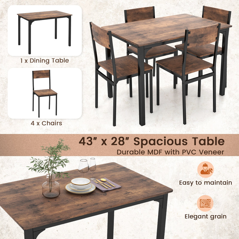 5 Piece Dining Table Set Industrial Style Kitchen Table and Chairs for 4-Rustic Brown