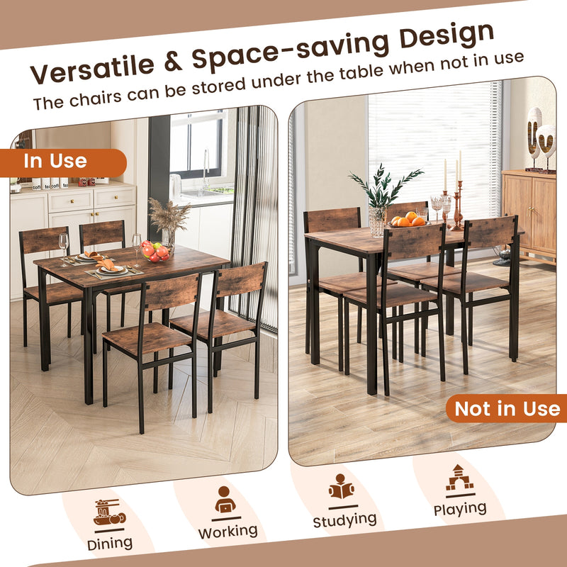 5 Piece Dining Table Set Industrial Style Kitchen Table and Chairs for 4-Rustic Brown