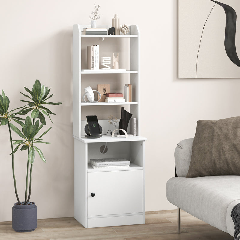 Bedside Tables Tall Nightstands with 5 Open Shelf and Cabinet-White