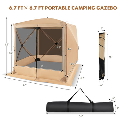 6.7 x 6.7 Feet Pop Up Gazebo with Netting and Carry Bag-Coffee