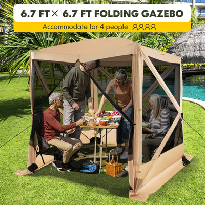 6.7 x 6.7 Feet Pop Up Gazebo with Netting and Carry Bag-Coffee