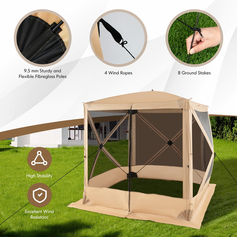 6.7 x 6.7 Feet Pop Up Gazebo with Netting and Carry Bag-Coffee