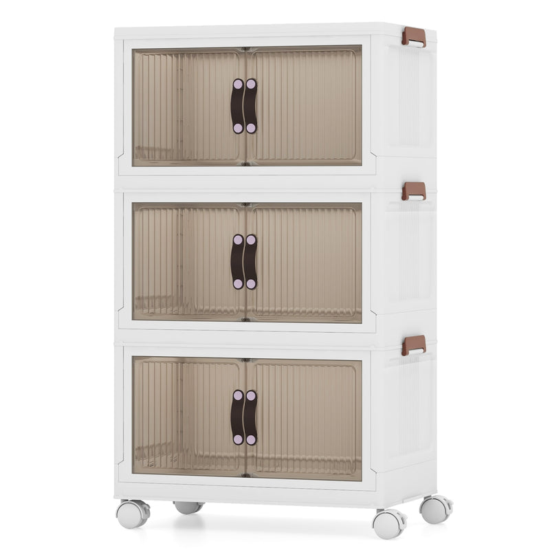 25.5/60 Gal 3-Tier Stackable Storage Boxes Bins with Magnetic Doors and Lockable Casters-S