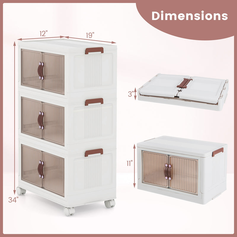 25.5/60 Gal 3-Tier Stackable Storage Boxes Bins with Magnetic Doors and Lockable Casters-S