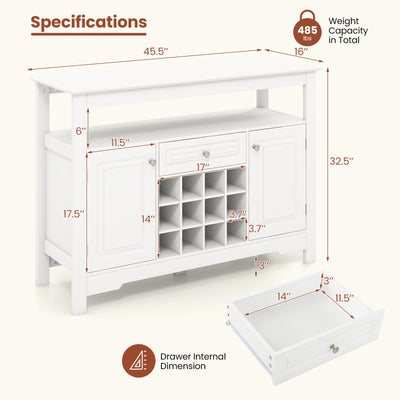 Buffet Sideboard Wine Liquor Coffee Bar Cabinet with Removable Wine Rack-White