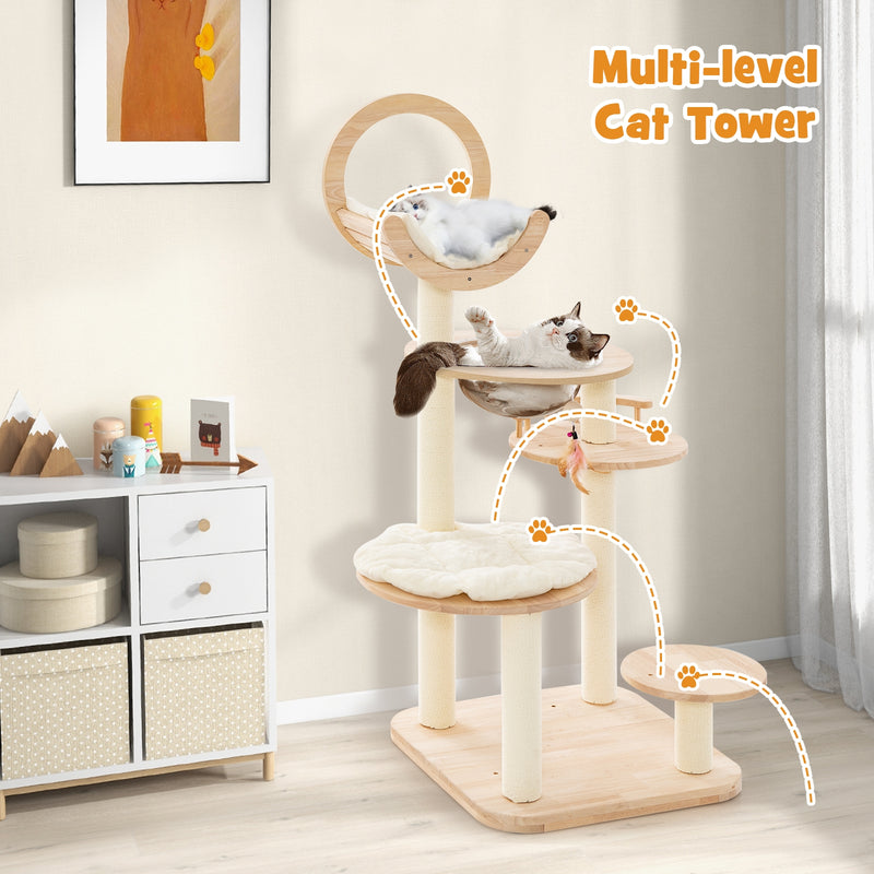 4-in-1 Large Wooden Cat Tower with Space Capsule Nest for Indoor Cats